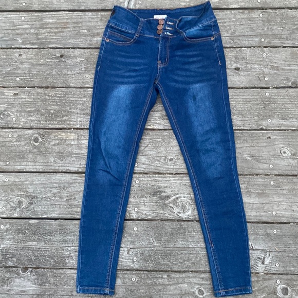 Red Bottoms stretchy jeans with 3 button/zip closure dark blue size 3 - Picture 1 of 9